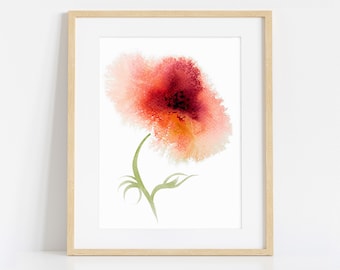 Painting of a Red Flower, Abstract Floral Fine Art Print of Original Watercolor, Floral Giclee Prints, Modern Home Decor for Walls