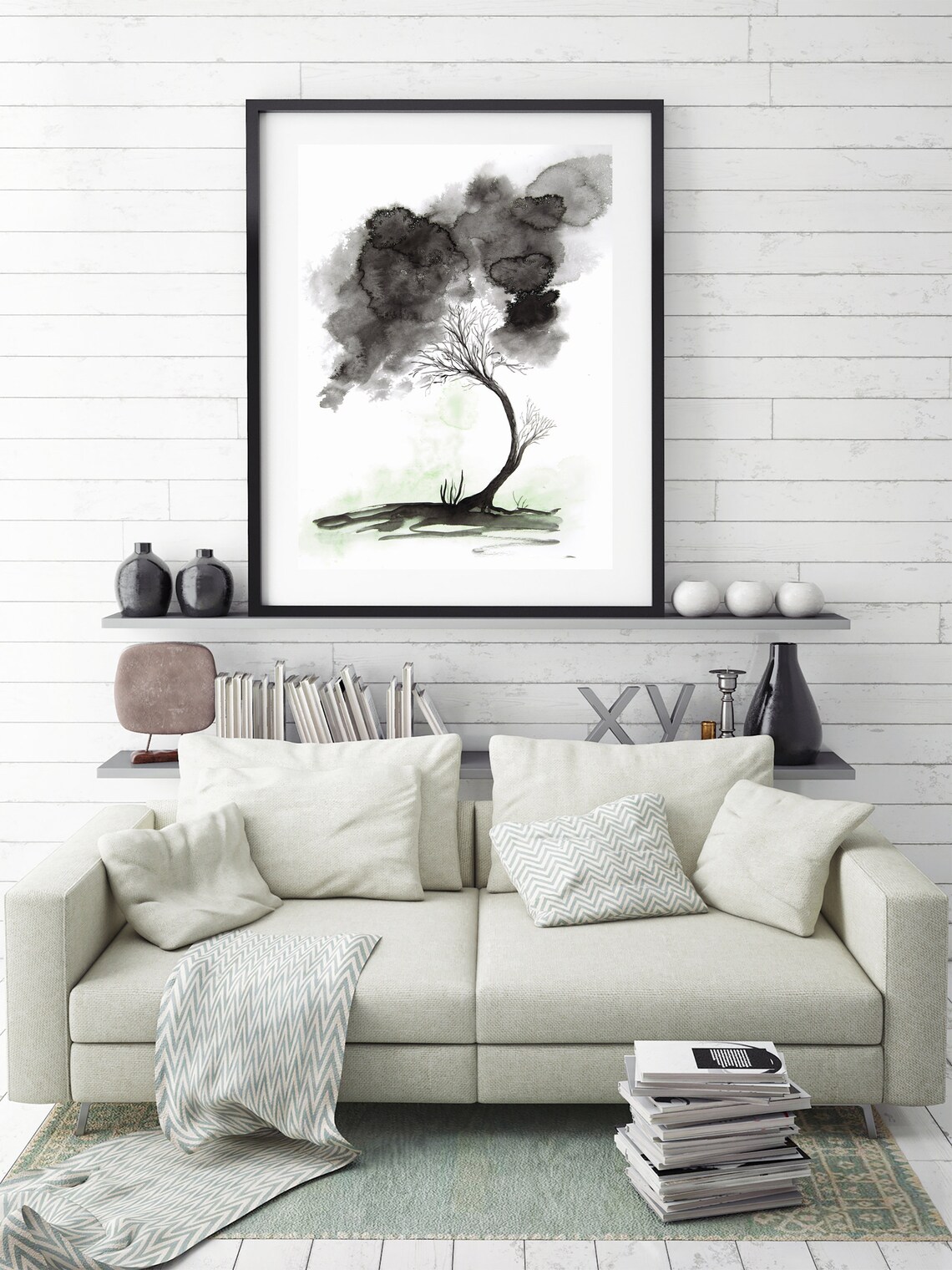 Black and White Abstract Tree Painting Giclee Print From Etsy UK