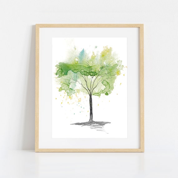 watercolor painting original hanging wall art landscape The Tree new