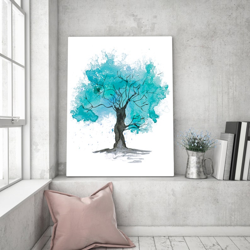 Abstract Tree Painting Blue Green, Aqua Giclee Print From Original ...
