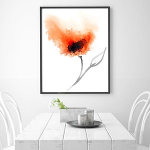 Bild von einer orange Blume in Aquarellfarben, abstraktes Blumenbild zum selbst ausdrucken
