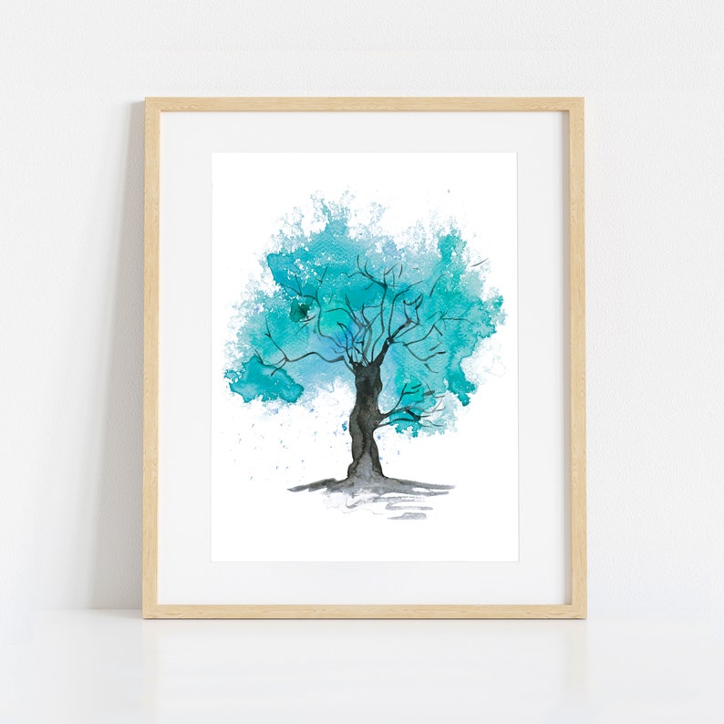Abstract Tree Painting Blue Green Aqua Giclee Print From | Etsy