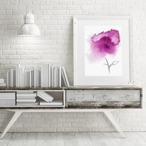 Abstract Purple Flower Art, Giclee Print of Original Watercolour Painting, Floral Mauve Image, Modern Artwork for Living Room Walls