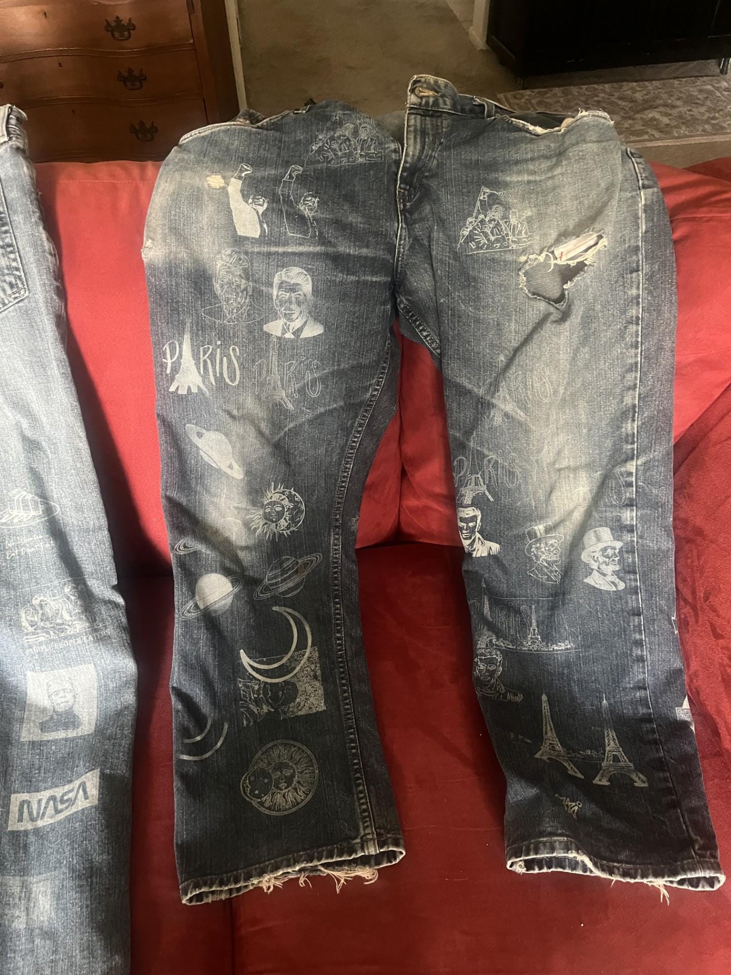 Laser etched denim