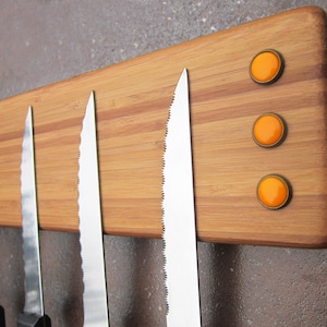 Strong Magnetic Wall Mount Knife Holder Rack with Vintage Orange Glass