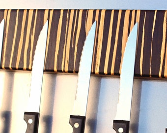 Fridge-Side Magnetic Knife Bar, Tiger Grain, Super Strong and Hnadcrafted