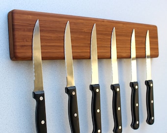 Powerful Wall Mount Magnetic Knife Holder Rack, Chocolate Grain