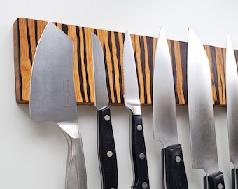 Magnetic Knife Holder Rack, Powerful Grip Wall Mount, Tiger Grain with Crisp Edge