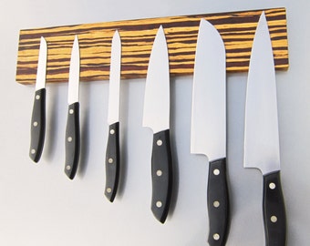 Fridge Mount Magnetic Knife Holder Rack, Zebra Grain w/ Crisp Edges, Super Strong, Handmade