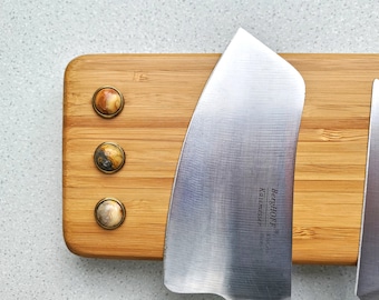 Portacuchillos magnético con piedras de ágata, montaje en pared, agarre potente, hecho a mano
