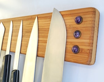 Magnetic Wall Knife Holder Rack with Amethyst Stones, Super Strong, Handmade - Last One