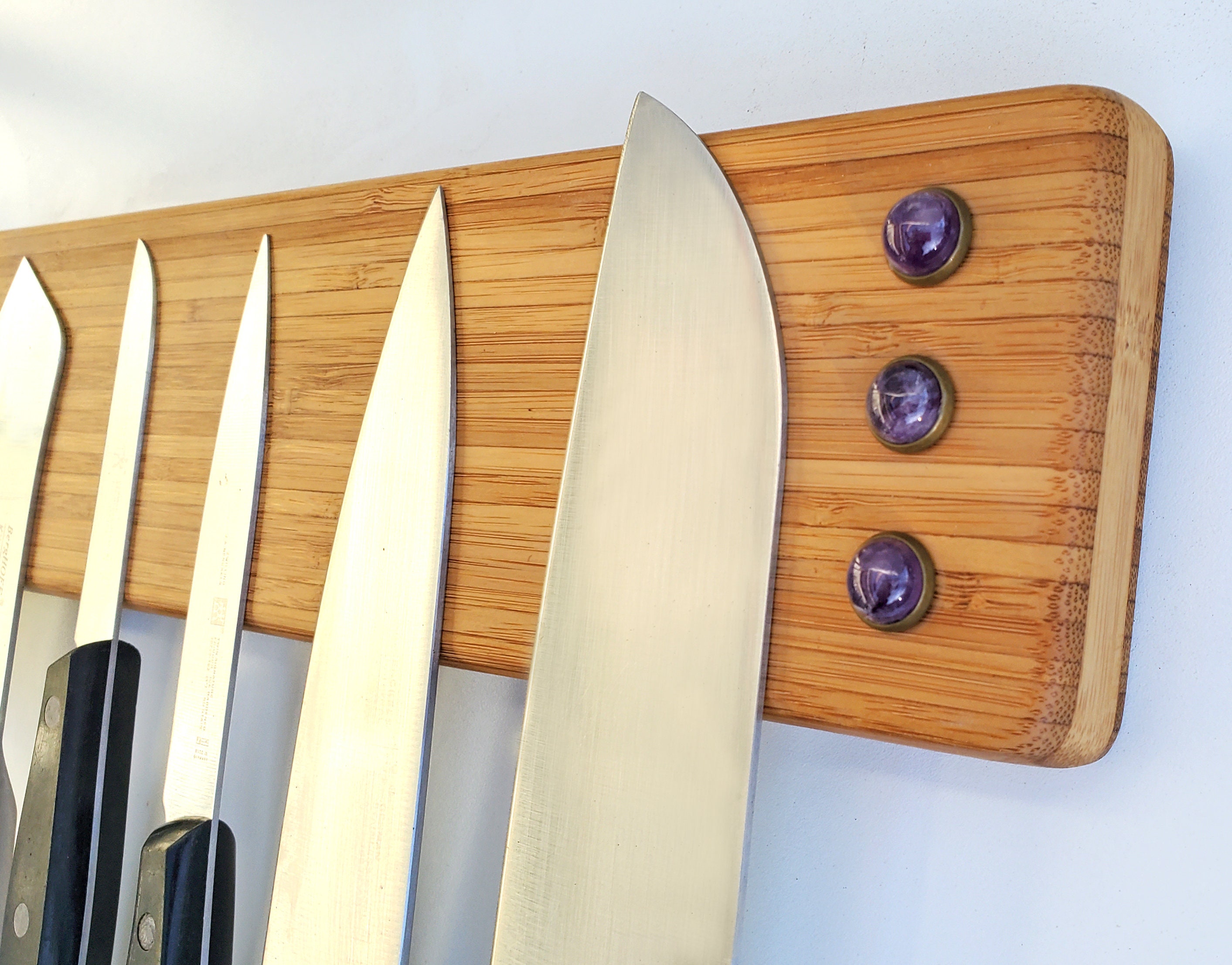 Magnetic Knife Holder Natural Acacia Wood Adhesive Strips Included, No  Drilling Needed Wall-mounted Knife Strip 