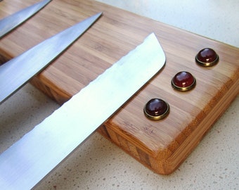 Powerful Wall Mount Magnetic Knife Holder Strip, Caramel with Natural Red Jasper Stones