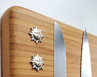 Magnetic Knife Holder Strip, super Strong Wall Mount, Caramel Grain with Silver Suns