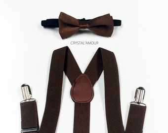 boys suspenders, brown bow tie, brown bowtie, brown suspenders, toddler suspenders, boy suspenders, boys suspenders, brown suspenders set