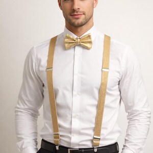 Tirantes y pajarita dorados, Tirantes para hombre, Tirantes dorados suaves, Tirantes dorados, Juego de tirantes dorados, Pajarita dorada, Tirantes dorados, Dorados