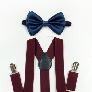 Toddler&#39;s set, navy blue bowtie, burgundy suspenders, Bowtie Suspenders, Bowtie, Burgundy suspenders, Unisex For Infants and Toddlers