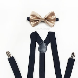 men&#39;s suspenders, BLACK suspenders, mens bow tie, champagne bowtie, bowtie and suspenders, black suspender, suspenders and bowtie