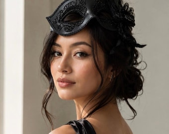 Black Swan Feather Masquerade Mask Headpiece
