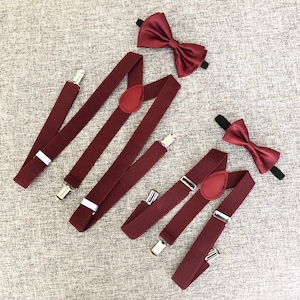 Burgundy bow tie and suspenders, burgundy suspenders, burgundy bow tie, father and son matching, burgundy wedding, father and son bow tie