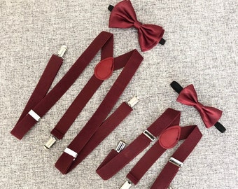 Burgundy bow tie and suspenders, burgundy suspenders, burgundy bow tie, father and son matching, burgundy wedding, father and son bow tie