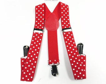 Kid's Suspenders, Red Suspenders, Polka Dot Suspenders, Suspenders, Minnie Mouse Costume, Red Dress