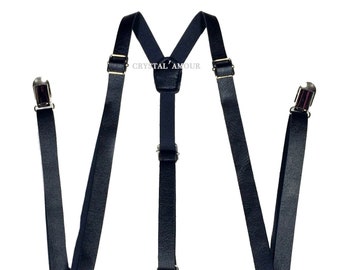 Vintage L'aiglon Black Suspenders Elastic Gold Tone Hardware