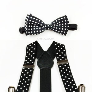 baby boy clothes, toddler bowtie and suspenders, black toddler bow tie and suspenders set, polka dot suspenders, black polka dot set