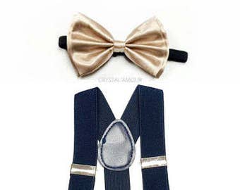 baby boy clothes, gold bowtie, navy suspenders, gold and blue, blue and gold, soft gold bow tie, gold bow, navy and gold wedding