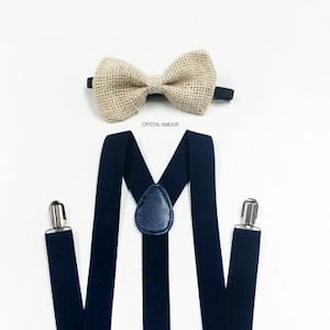 NAVY blue suspenders, burlap bowtie, beige bowtie, suspenders, bow tie men, bowtie suspenders, men suspenders, beige bowtie, navy suspenders
