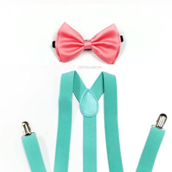 mint suspenders, CORAL bowtie, mint suspender, mint GREEN suspenders, coral bowtie, bowtie,mint suspenders, coral mint, coral bow tie