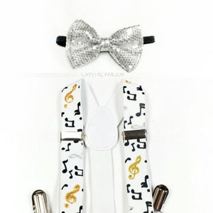 baby boy clothes, silver sequin bowtie, music note suspenders, music note, suspenders, bowtie, baby suspenders, first birthday, ring bearer