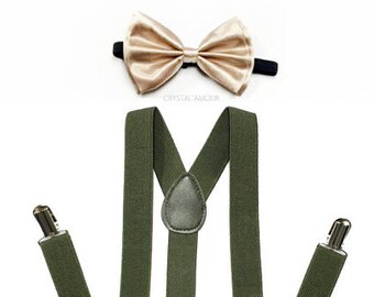 Soft gold Bowtie, Jäger grünen Hosenträger, Herren Hosenträger und Fliege, Bowtie Hosenträger, gold Bowtie, grüne Hochzeit, dunkelgrün