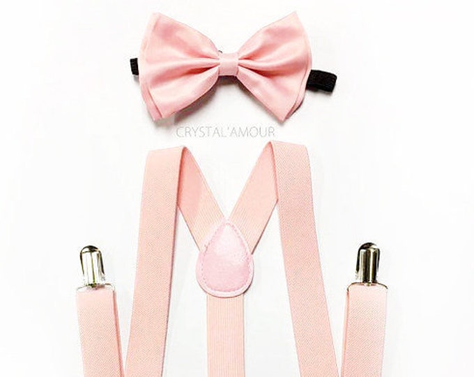 blush pink suspenders and bow tie