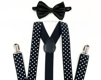 Polka Dot Suspenders and Bowtie Set, Adjustable Children's & Adult Fashion