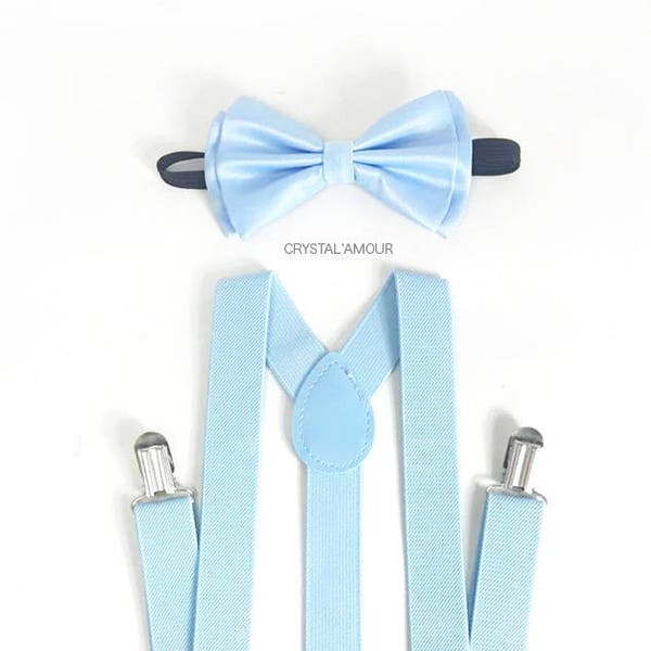 Baby Blue bow tie, baby blue suspenders, light blue bow tie, powder blue, wedding suspenders, mens suspenders, blush blue bow tie suspenders