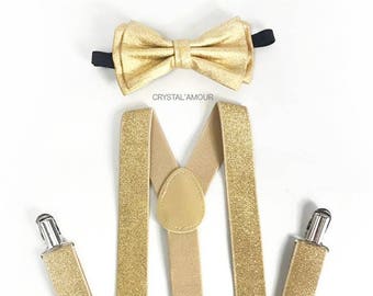 Soft Gold, soft gold suspenders, soft gold bowtie, light gold bowtie, light gold suspenders, gold glitter suspenders, champagne wedding