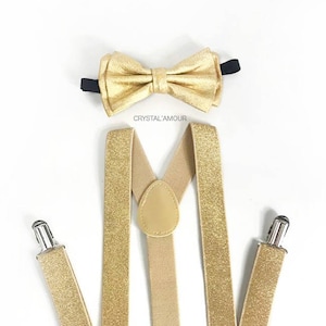 Black Glitter Champagne Gold Bow Tie & Matching Suspenders Set Wedding Prom Black Glitter Champagne Gold Bow Tie & Matching Suspenders Set Wedding Prom