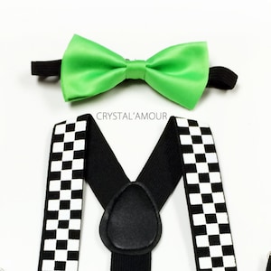 baby boy clothes, green bowtie, black suspenders, black toddler bow tie and suspenders set, checkered suspenders, black suspenders set