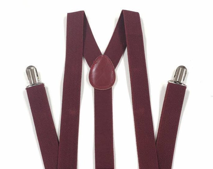 Solid Burgundy ~ Maroon ~ Wine Color Dark Red Suspenders For Men Elastic Y-Back Button Clip main image 0