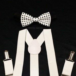 baby boy clothes, suspenders, polka dot bowtie, classic white toddler bowtie and suspenders, baby suspenders, toddler&#39;s suspenders