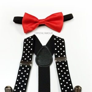baby boy clothes, red bowtie, black suspenders, black toddler bow tie and suspenders set, polka dot suspenders, black suspenders set