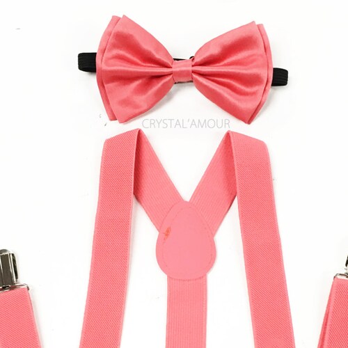Coral Bow Tie Suspenders and Bowtie Coral Pink Bowtie Coral Etsy