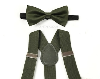 Hunter Green Bow Tie and Suspenders Set, Toddler Outfit
