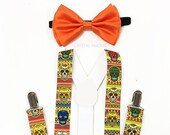 Day of the Dead, Dia de los Muertos, Dia de los Muertos suspenders, Orange bow tie, Halloween Costume, Sugar Skull