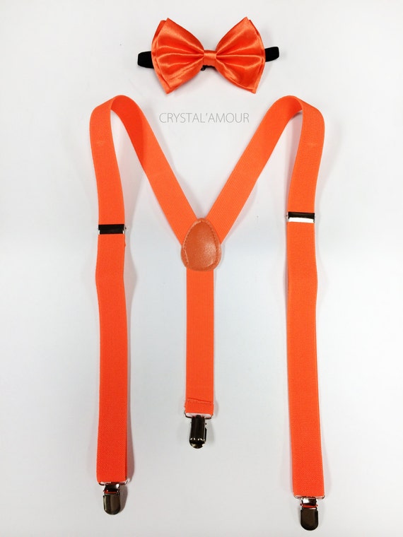 Neon Orange Bow Tie and Suspenders Bright Orange Bowtie and - Etsy