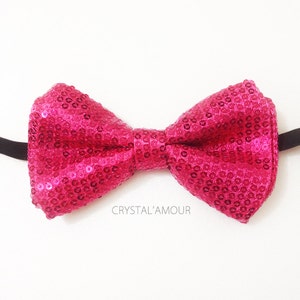 Sequined Hot Pink Sequin Bow Tie - Hot Pink Bowtie with Sequin Texture - Adjustable Strap -  Bachelor&#39;s Party - Tuxedo/Bridal - Unisex