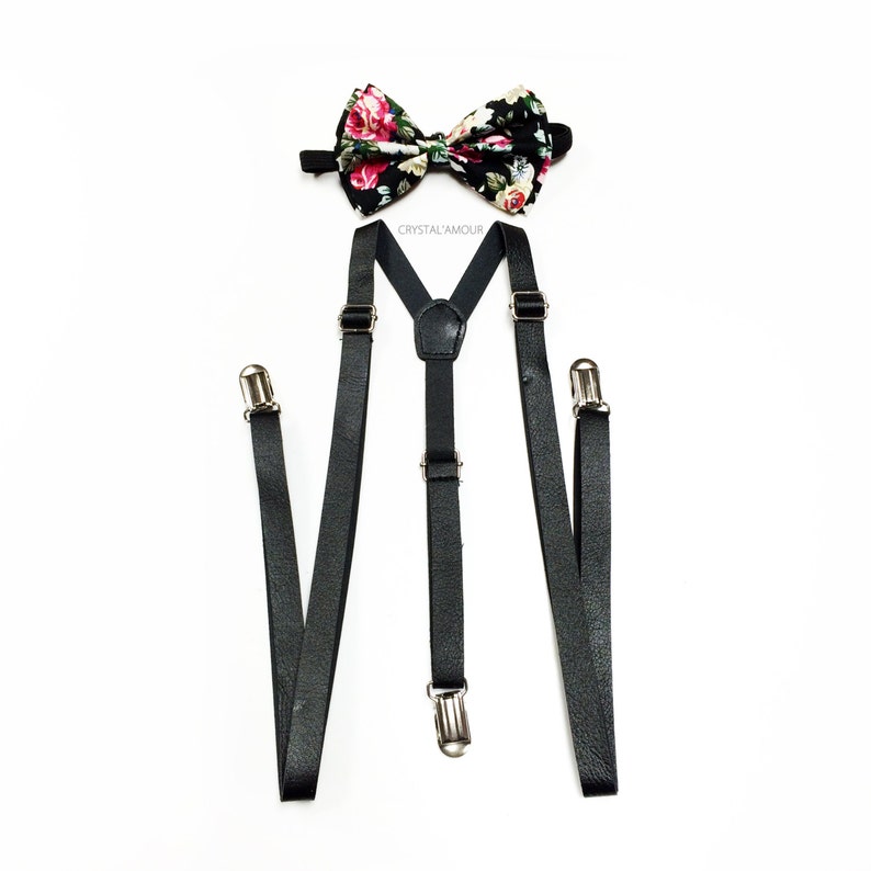 Suspenders Leather Suspenders Floral Bow Tie Floral Bowtie Etsy