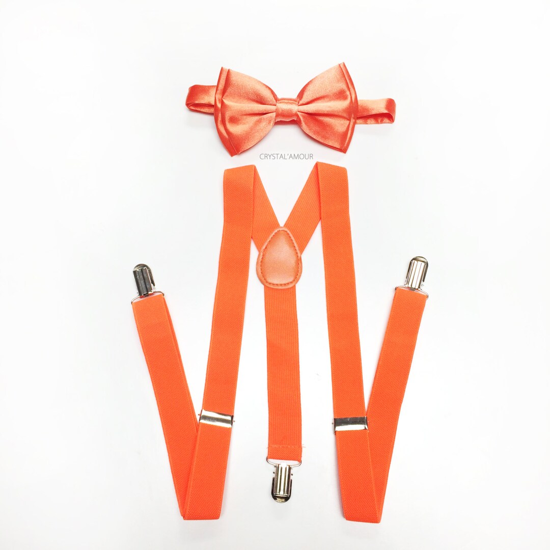 Neon Orange Suspenders, Orange Bow Tie, Bright Orange Bowtie and