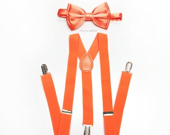 neon orange suspenders, orange bow tie, bright orange bowtie and suspenders set, neon suspenders for neon dress, dance festivals and events